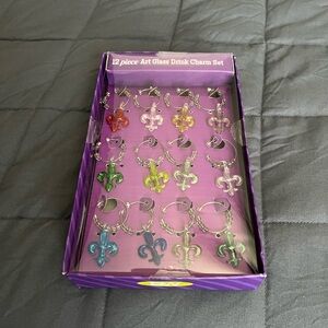 New 12-piece Mardi Gras Glass Drink Charm Set
